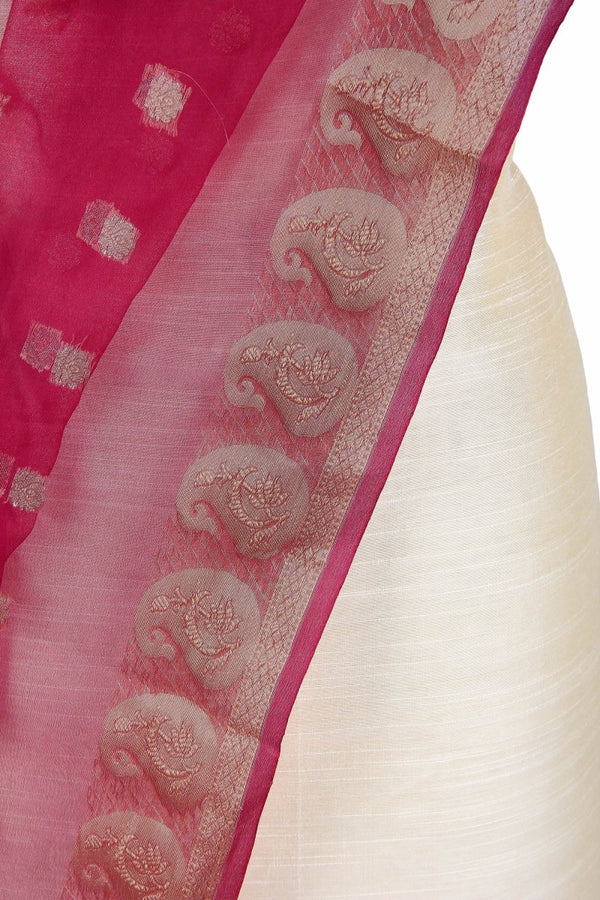 Maroon Color Kora Silk Dupatta with Golden Zari Work - Leheriya
