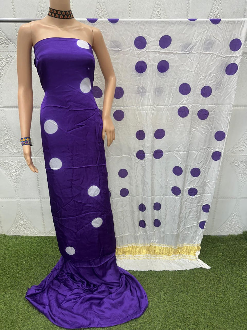 Modal Silk Clamp Dye Polka Dot 3 pc Salwar Suit - Leheriya