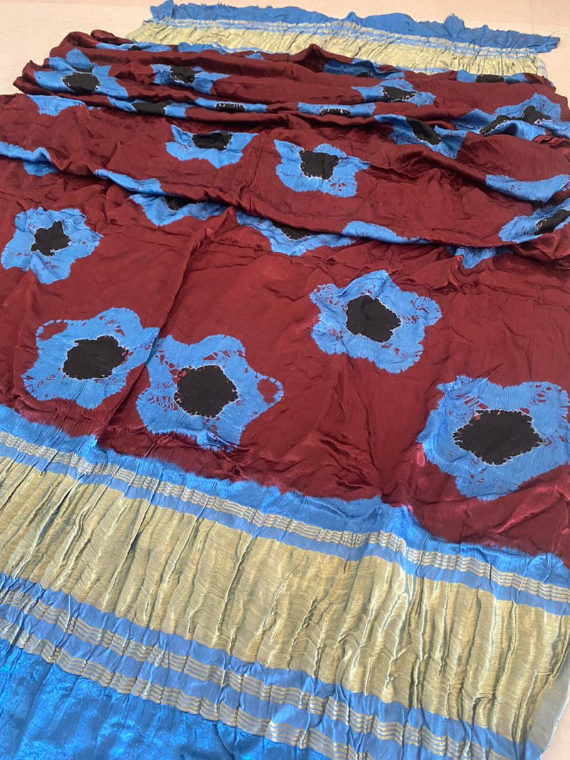 Modal Silk Colorful Shibori Dupatta with Lagdi Patta - Leheriya