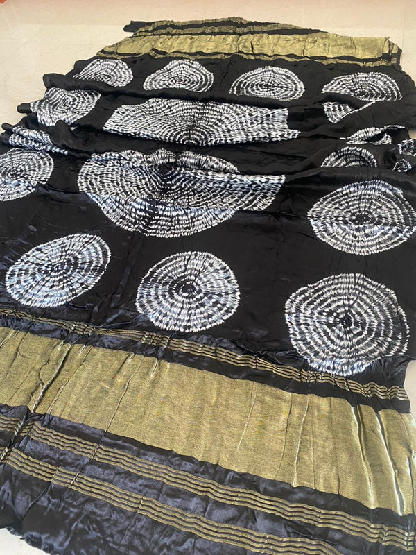 Modal Silk Colorful Shibori Dupatta with Lagdi Patta - Leheriya