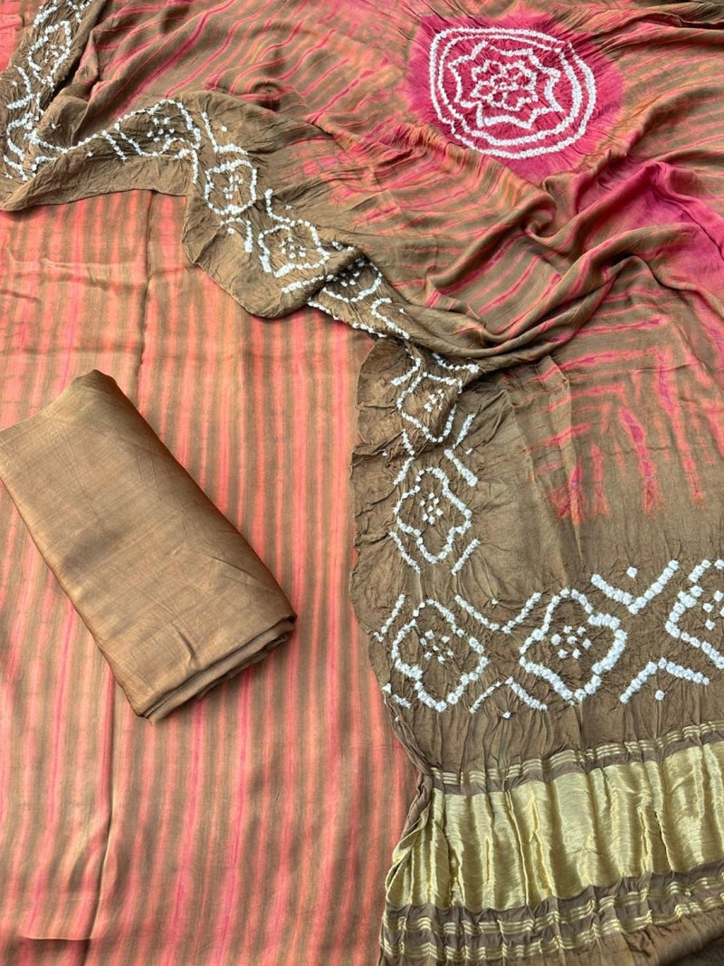 Modal Silk Tie & Dye 3pc Salwar Suit - Leheriya
