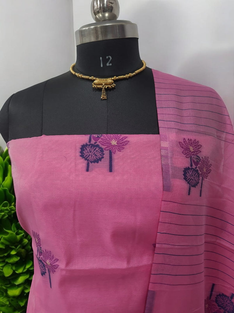 Muga Cotton 3 pc Jamdani Salwar Suit Dress Material with Pichwai Weaving on Top and Dupatta - Leheriya