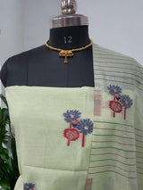 Muga Cotton 3 pc Jamdani Salwar Suit Dress Material with Pichwai Weaving on Top and Dupatta - Leheriya