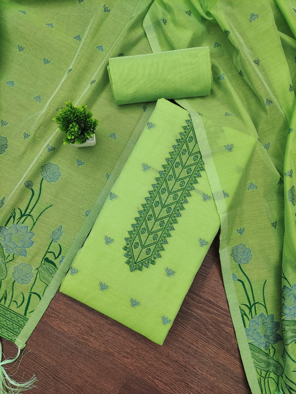 Muga Cotton 3pc Jamdani Salwar Suit with Pichwai Weaving Top & Dupatta - Leheriya