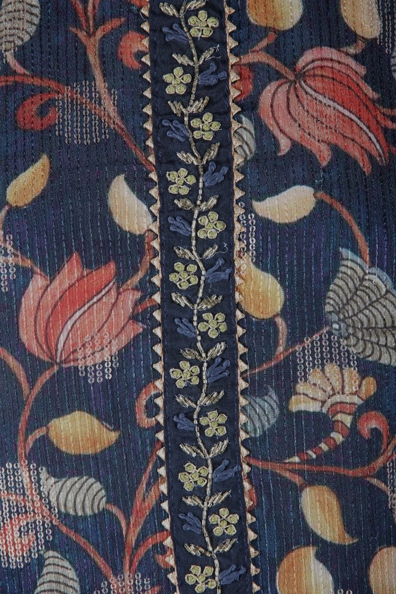 Navy Blue Suit with sequence work over top and Mehendi Green Dupatta - Leheriya