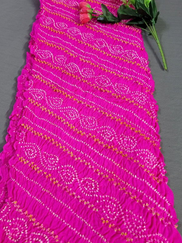 Neon Pink Pure Crepe Bandhani Dupatta - Leheriya