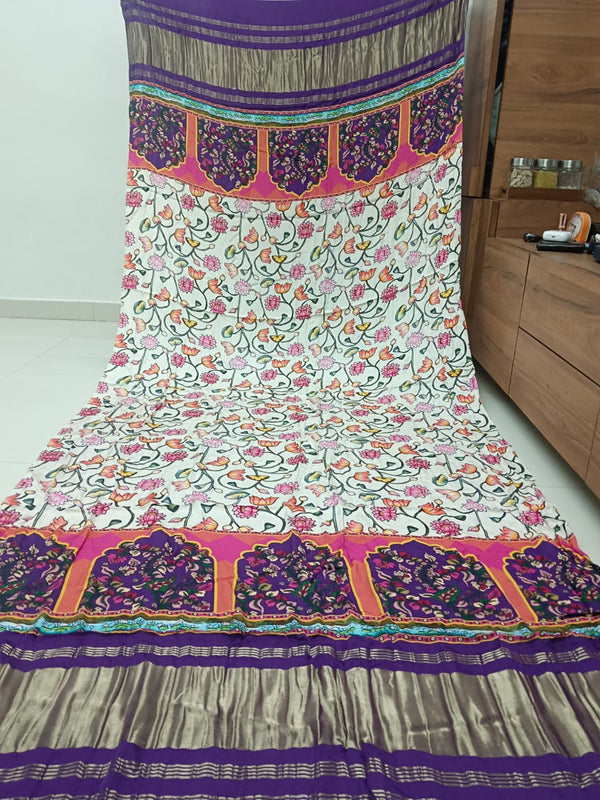Pure Modal Silk Patola Print Dupatta with Silk Tissue Pallu