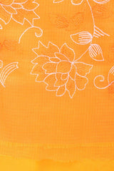 Orange Kota Doria Suit with Beautiful White Embroidery and Dupatta with Scalloped Border - Leheriya