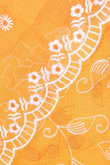 Orange Kota Doria Suit with Beautiful White Embroidery and Dupatta with Scalloped Border - Leheriya