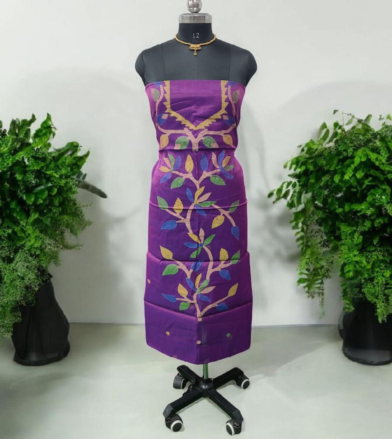 Original Woven Jaal Muslin Jamdani 2 pc Salwar Suit Set | Grape Purple | - Leheriya
