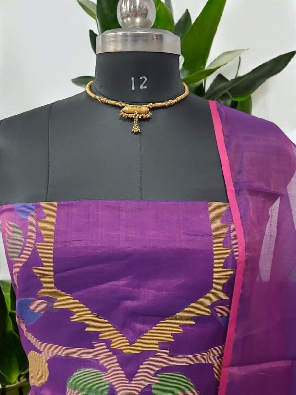 Original Woven Jaal Muslin Jamdani 2 pc Salwar Suit Set | Grape Purple | - Leheriya