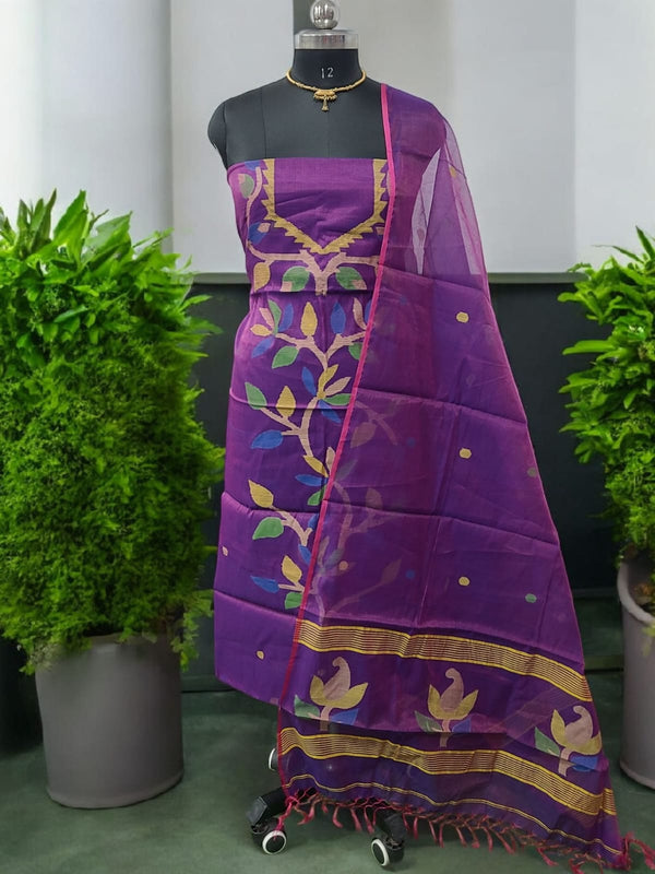 Original Woven Jaal Muslin Jamdani 2 pc Salwar Suit Set | Grape Purple | - Leheriya