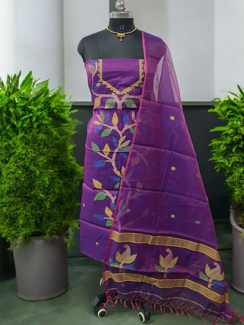 Original Woven Jaal Muslin Jamdani 2 pc Salwar Suit Set | Grape Purple | - Leheriya