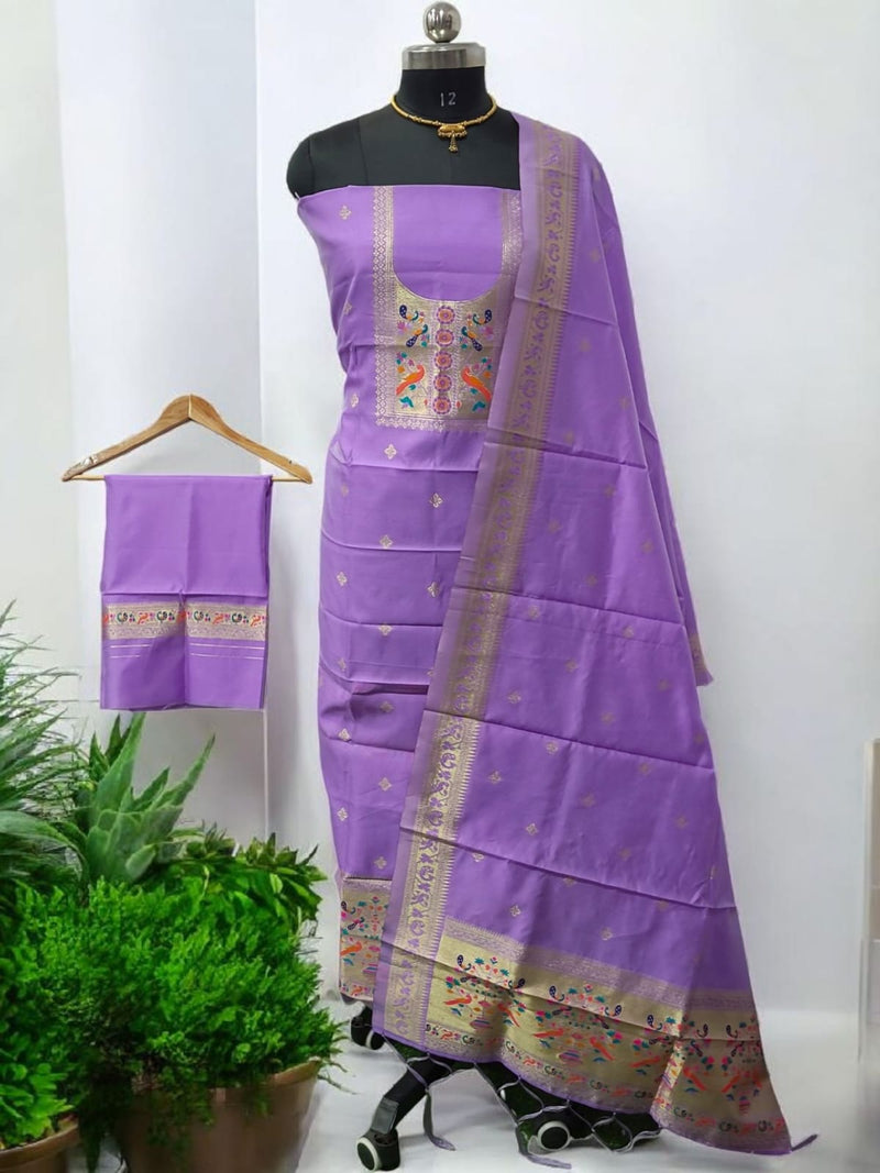 Paithani Weave 3 pc Silk Salwar Suit - Leheriya