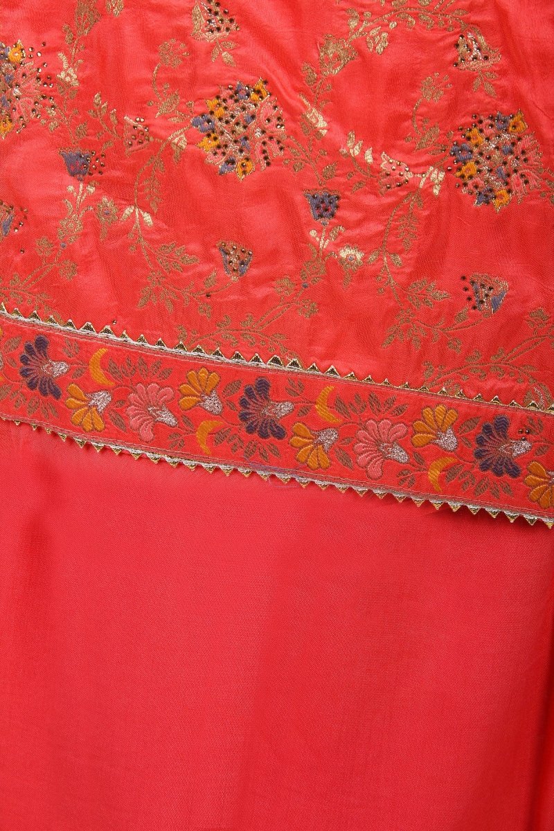Partywear Orange Dola Silk Salwar Kameez with All Over Woven Meena Pattern - Leheriya