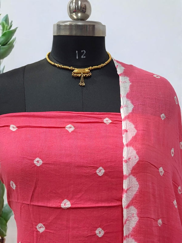 Pink Color Unstitched Salwar Suit with Fancy Color Bandhani Dupatta - Leheriya