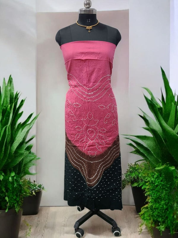 Pink Color Unstitched Salwar Suit with Fancy Color Bandhani Dupatta - Leheriya