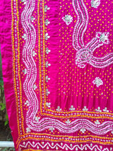 Pink Leheriya Exclusive Pure Gaji Silk Heavy Gota Patti Work Bandhani Dupatta - Leheriya