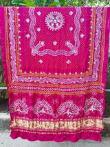 Pink Leheriya Exclusive Pure Gaji Silk Heavy Gota Patti Work Bandhani Dupatta - Leheriya