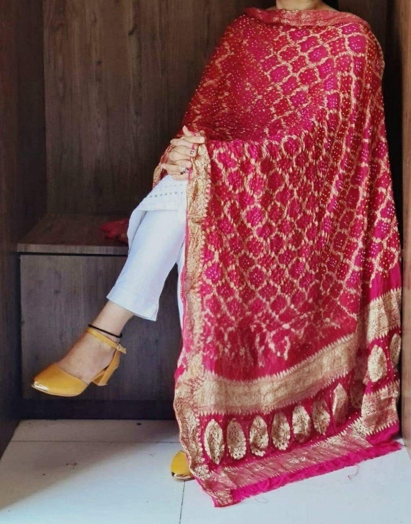 Pink Premium Georgette Banarasi Bandhej Gharchola Dupattas - Leheriya