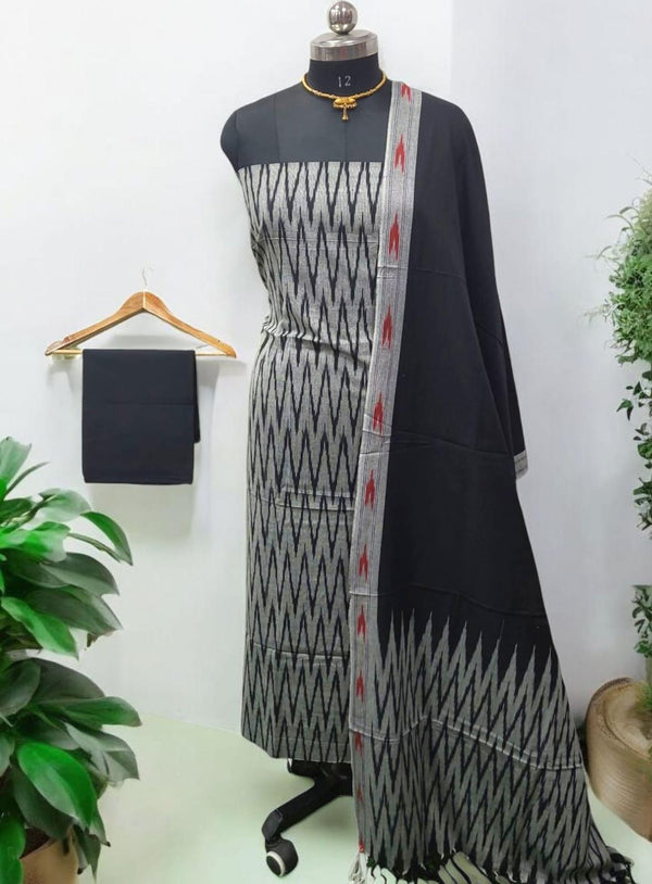 Pochampally Pure Cotton Ikat 3 pc Salwar Suit - Leheriya