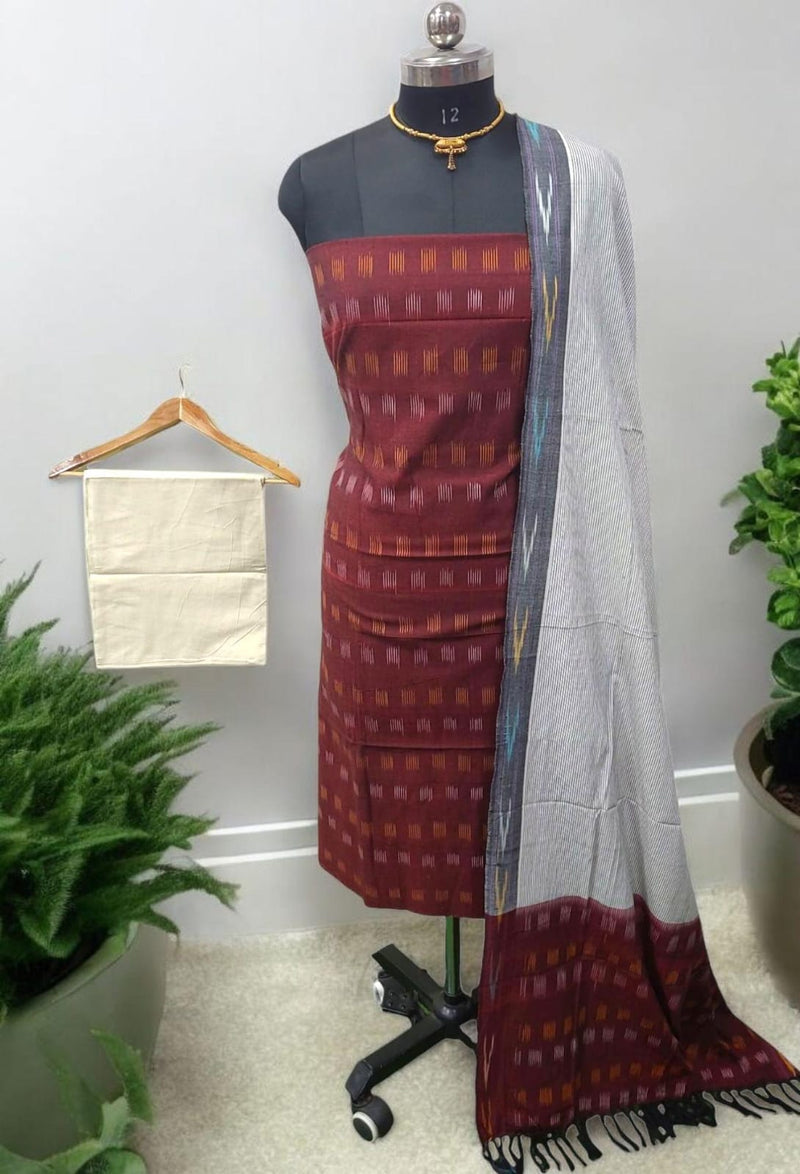 Pochampally Pure Cotton Ikat 3 pc Salwar Suit - Leheriya
