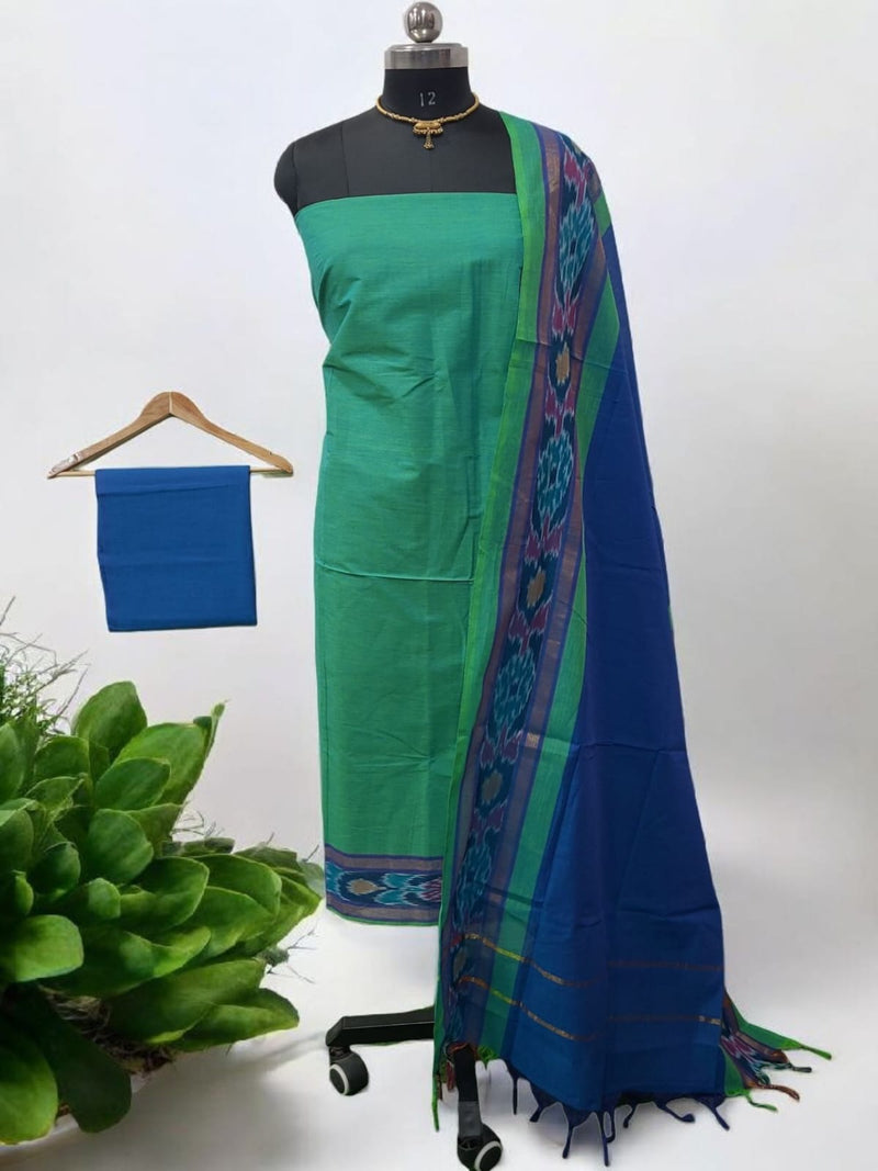 Pochampally Pure Cotton Ikat 3 pc Salwar Suit - Leheriya