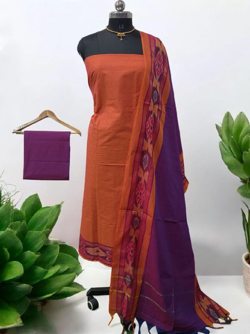 Pochampally Pure Cotton Ikat 3 pc Salwar Suit - Leheriya