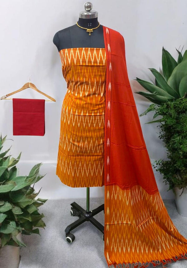 Pochampally Pure Cotton Ikat 3 pc Salwar Suit - Leheriya