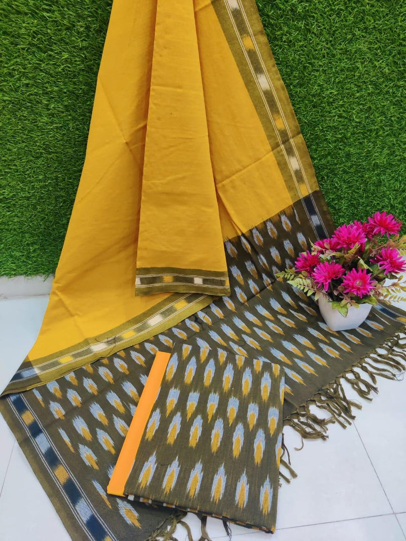 Pochampally Pure Cotton Ikat 3 pc Salwar Suit - Leheriya