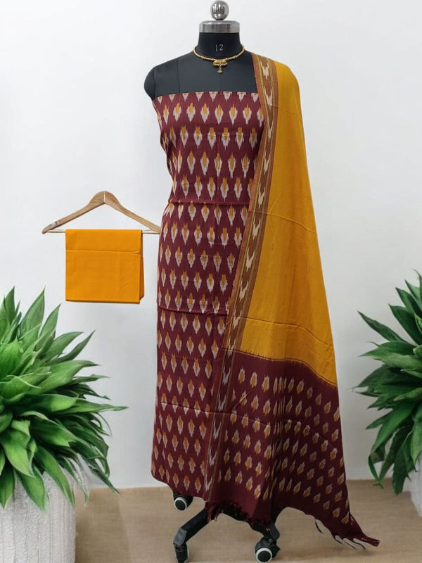 Pochampally Pure Cotton Ikat 3 pc Salwar Suit - Leheriya