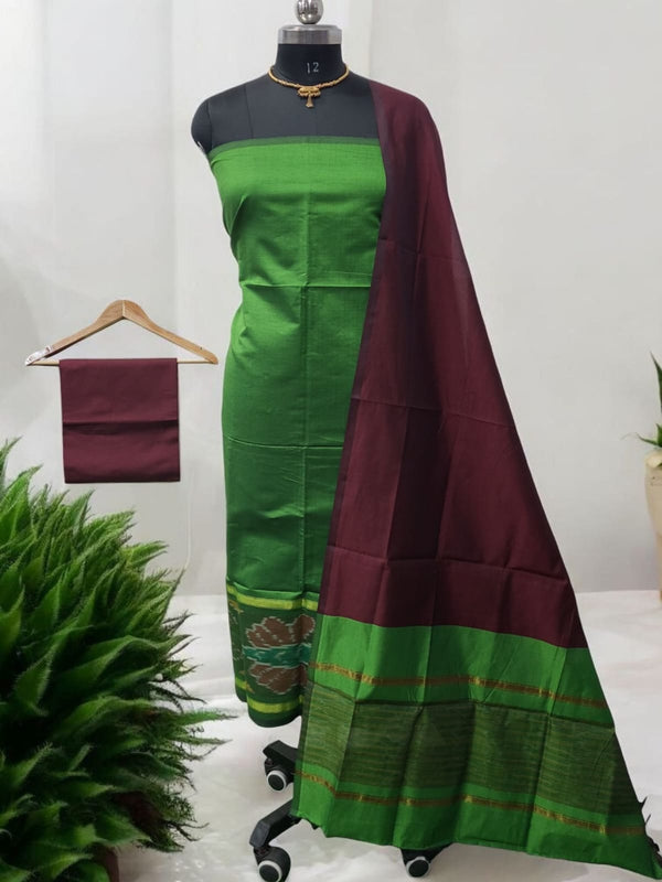 Pochampally Silk Ikat Unstitched 3 pc Salwar Suit - Leheriya