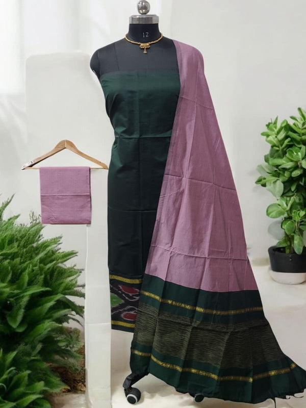 Pochampally Silk Ikat Unstitched 3 pc Salwar Suit - Leheriya