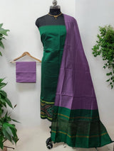 Pochampally Silk Ikat Unstitched 3 pc Salwar Suit - Leheriya