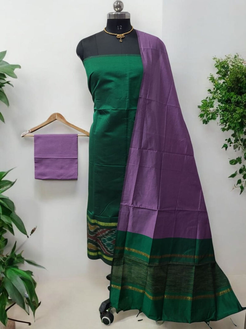 Pochampally Silk Ikat Unstitched 3 pc Salwar Suit - Leheriya