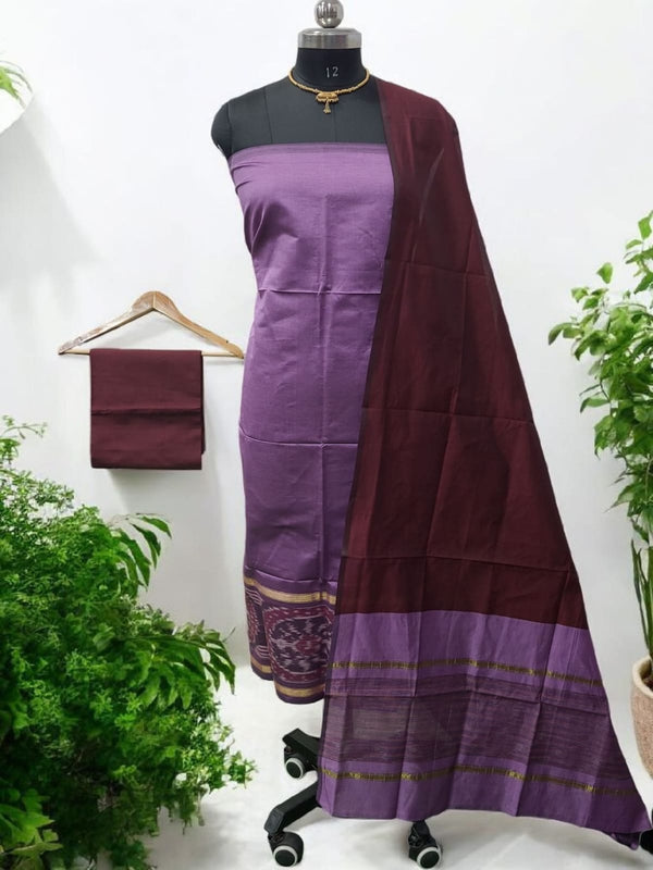 Pochampally Silk Ikat Unstitched 3 pc Salwar Suit - Leheriya