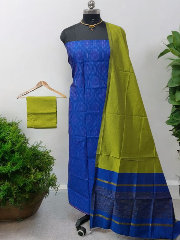 Pochampally Silk Ikat Unstitched 3 pc Salwar Suit - Leheriya