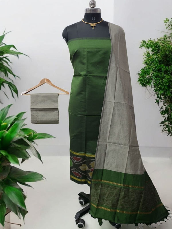 Pochampally Silk Ikat Unstitched 3 pc Salwar Suit - Leheriya