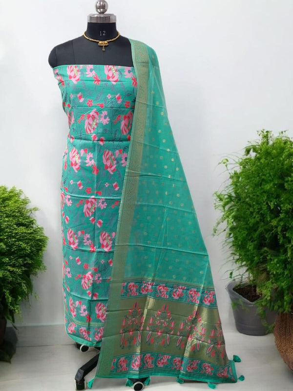 Premium Banarasi Jamdani Tilfi 2Pc Dress Material All Over Jacquard Weaving - Leheriya