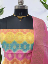 Premium Banarasi Jamdani Tilfi Unstitched Salwar Suit All Over Jacquard Weaving - Leheriya