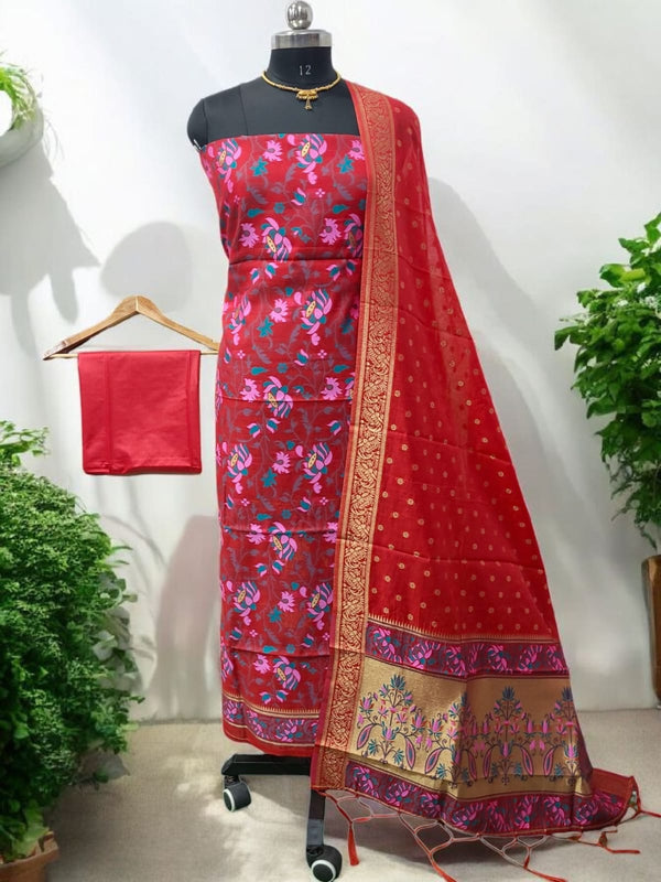 Premium Banarasi Jamdani Tilfi Unstitched Salwar Suit All Over Jacquard Weaving - Leheriya