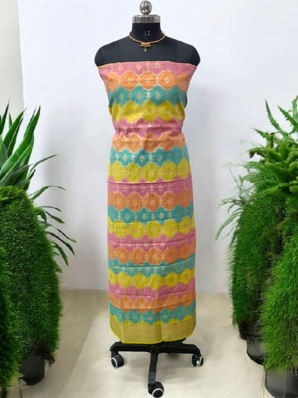 Premium Banarasi Jamdani Tilfi Unstitched Salwar Suit All Over Jacquard Weaving - Leheriya