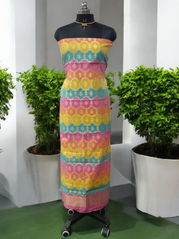 Premium Banarasi Jamdani Tilfi Unstitched Salwar Suit All Over Jacquard Weaving - Leheriya