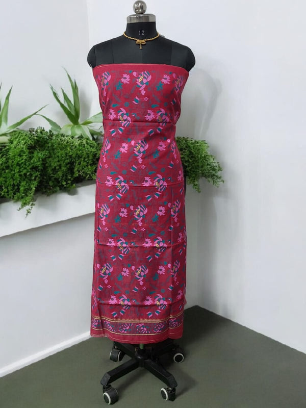 Premium Banarasi Jamdani Tilfi Unstitched Salwar Suit All Over Jacquard Weaving | Pink - Leheriya