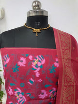 Premium Banarasi Jamdani Tilfi Unstitched Salwar Suit All Over Jacquard Weaving | Pink - Leheriya