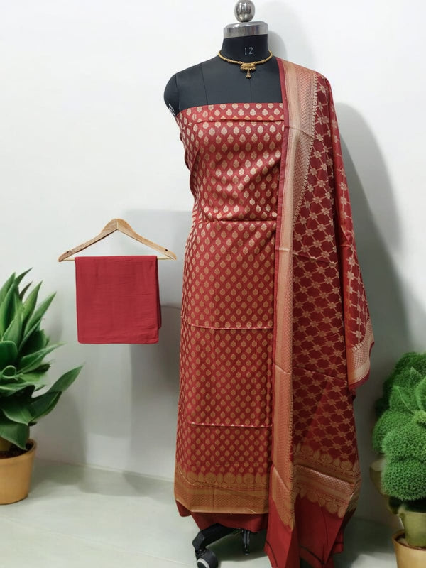 Premium Banarasi Silk Unstitched Salwar Suit - Leheriya
