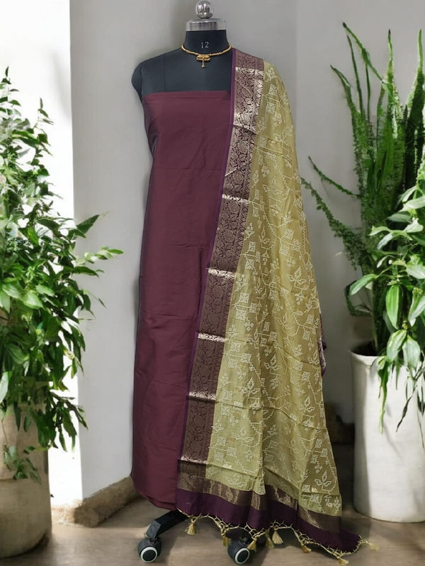 Premium Banarasi Silk Unstitched Salwar Suit - Leheriya