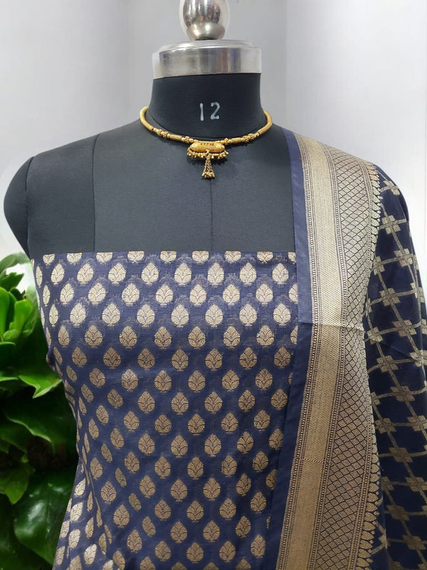 Premium Banarasi Silk Unstitched Salwar Suit - Leheriya