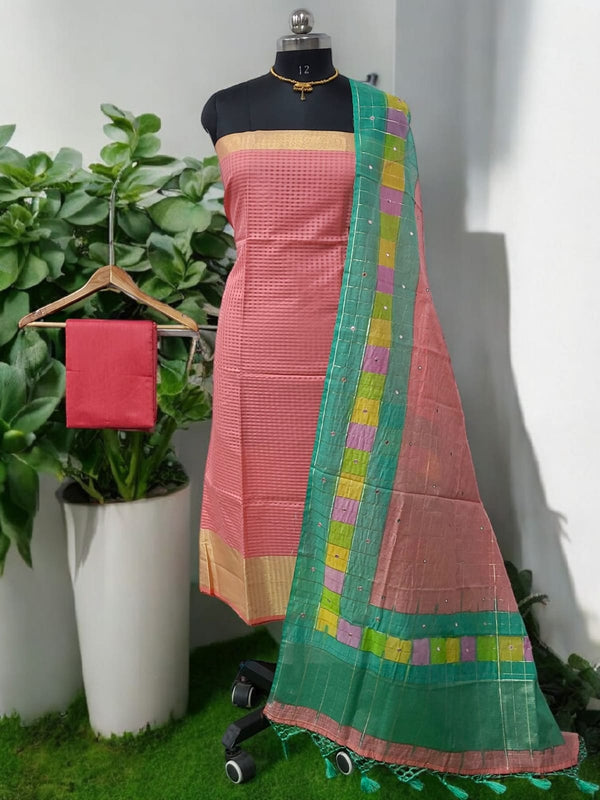 Premium Banarasi Silk Unstitched Salwar Suit - Leheriya