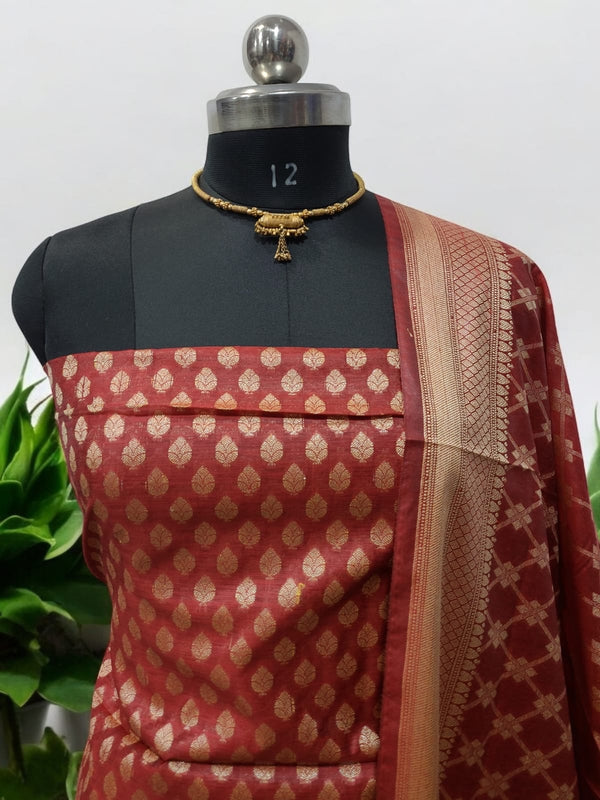 Premium Banarasi Silk Unstitched Salwar Suit - Leheriya